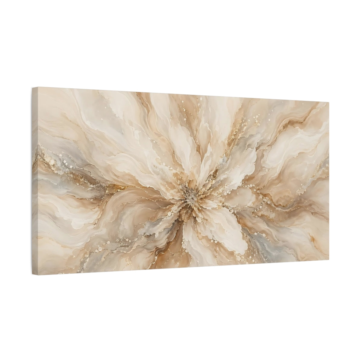 Side Mockup 1. Floral Floral Bloom Beige Gold shown as stretched canvas wall art