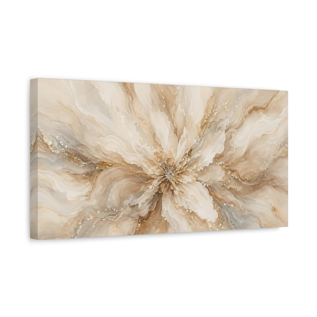 Side Mockup 3. Floral Floral Bloom Beige Gold shown as stretched canvas wall art