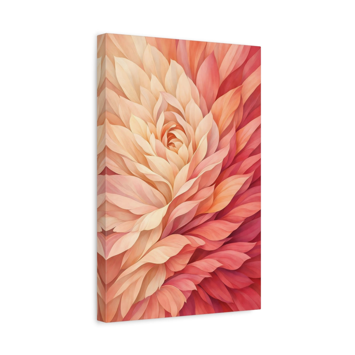 Side Mockup 4. Floral Floral Bloom Pink And Orange Floral shown as stretched canvas wall art
