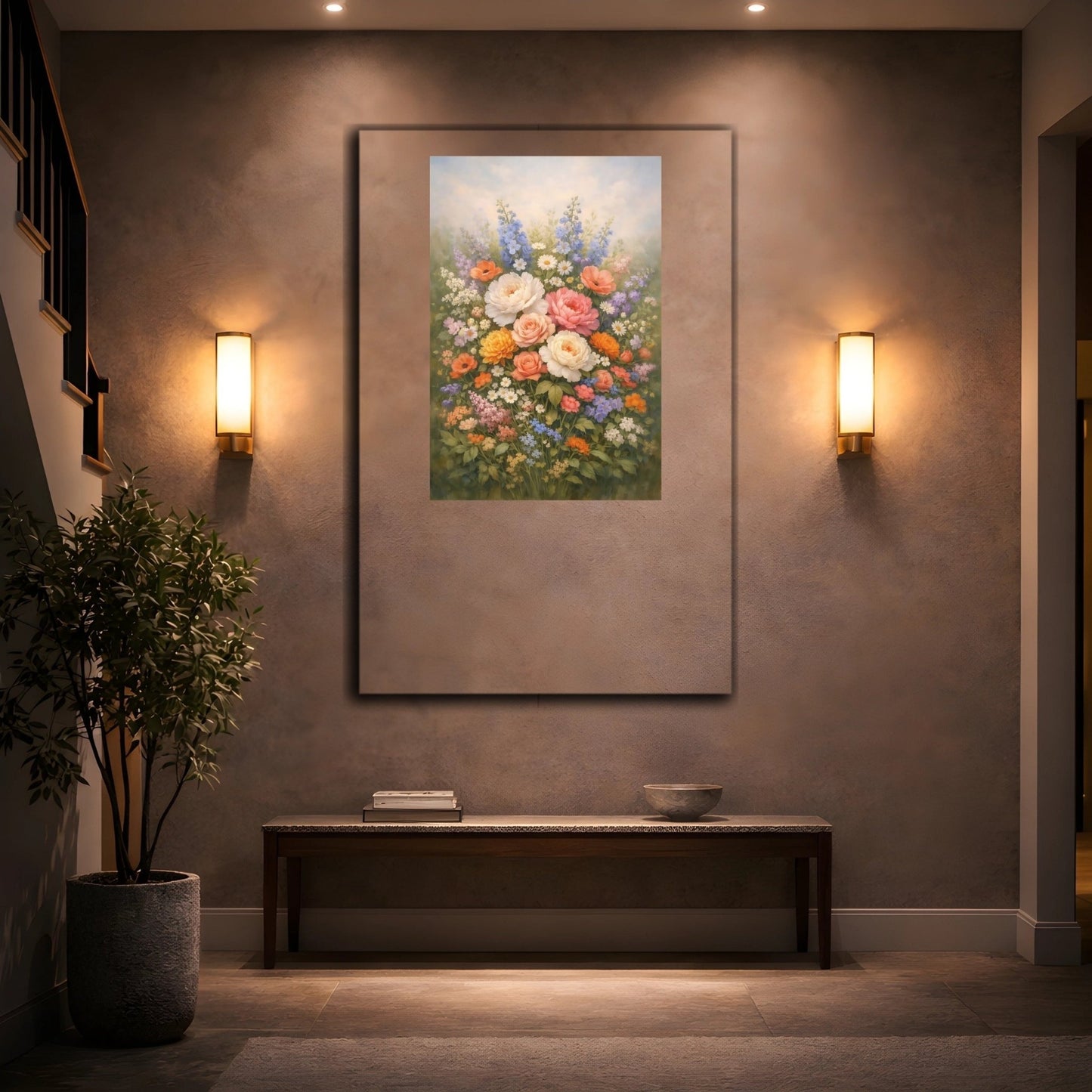 Floral Blooming Garden Mixed Canvas Wall Art Print – Living Room Decor, Above Sofa - YesArtYes