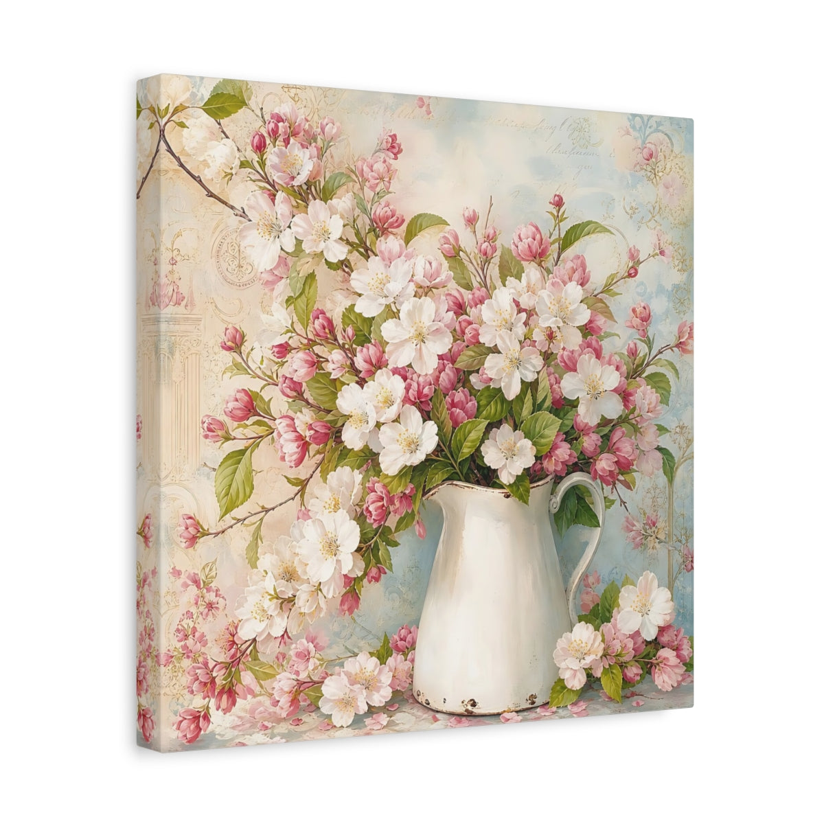 Side Mockup 7. Floral Blossom Bouquet Pink And White Flowers shown as stretched canvas wall art