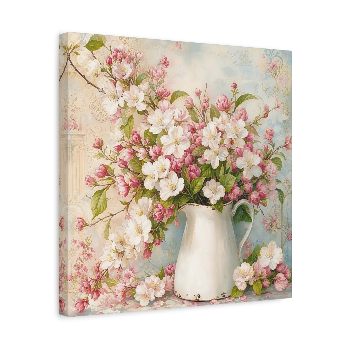 Side Mockup 6. Floral Blossom Bouquet Pink And White Flowers shown as stretched canvas wall art