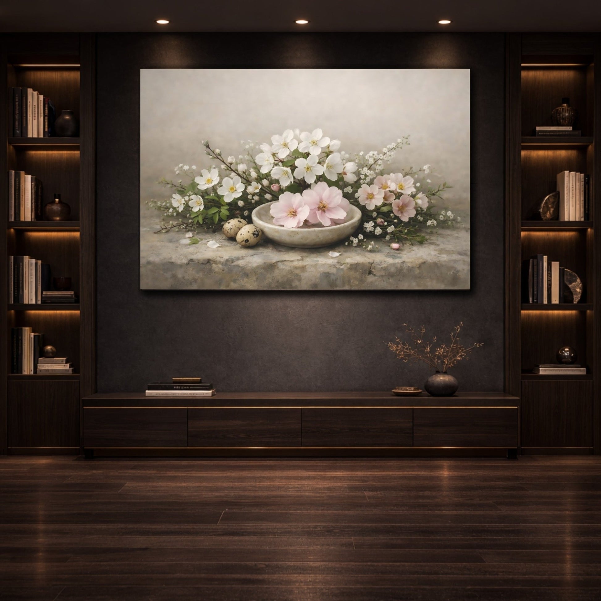 Floral Blossoms Spring Arrangement - Canvas Wall Art Print - YesArtYes
