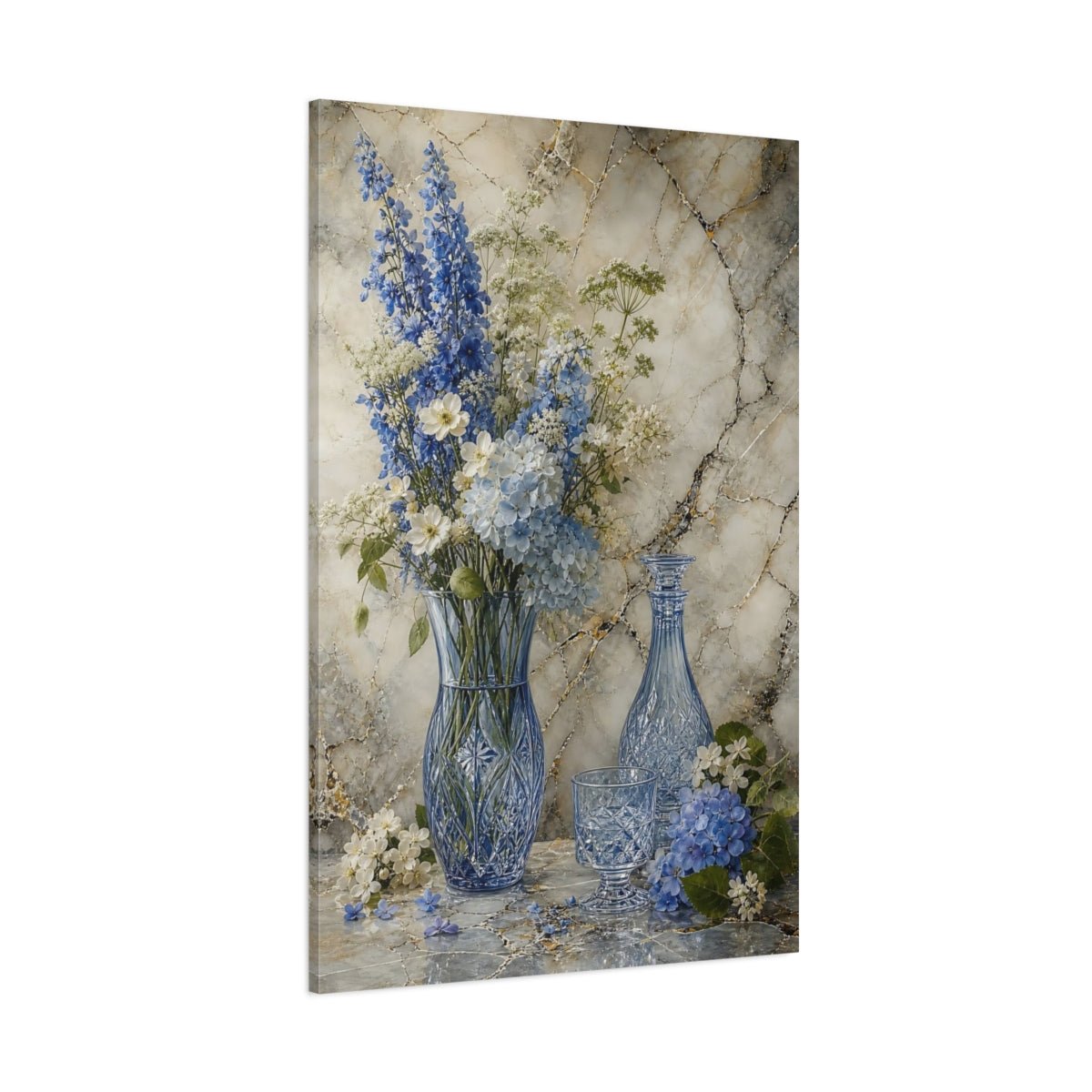 Floral Blue Flowers Still Life Canvas Wall Art Print – Living Room Decor, Large - YesArtYes