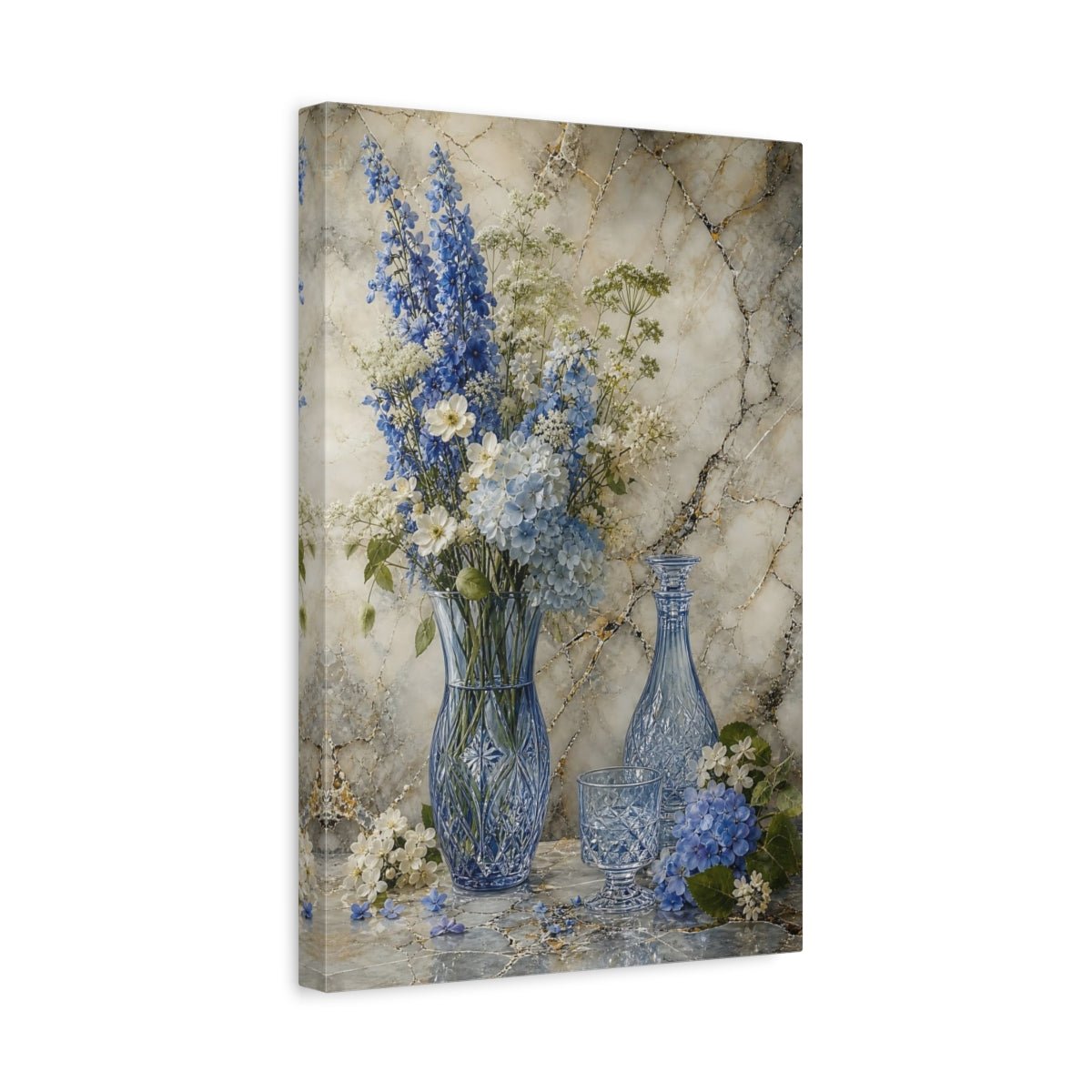 Floral Blue Flowers Still Life Canvas Wall Art Print – Living Room Decor, Large - YesArtYes