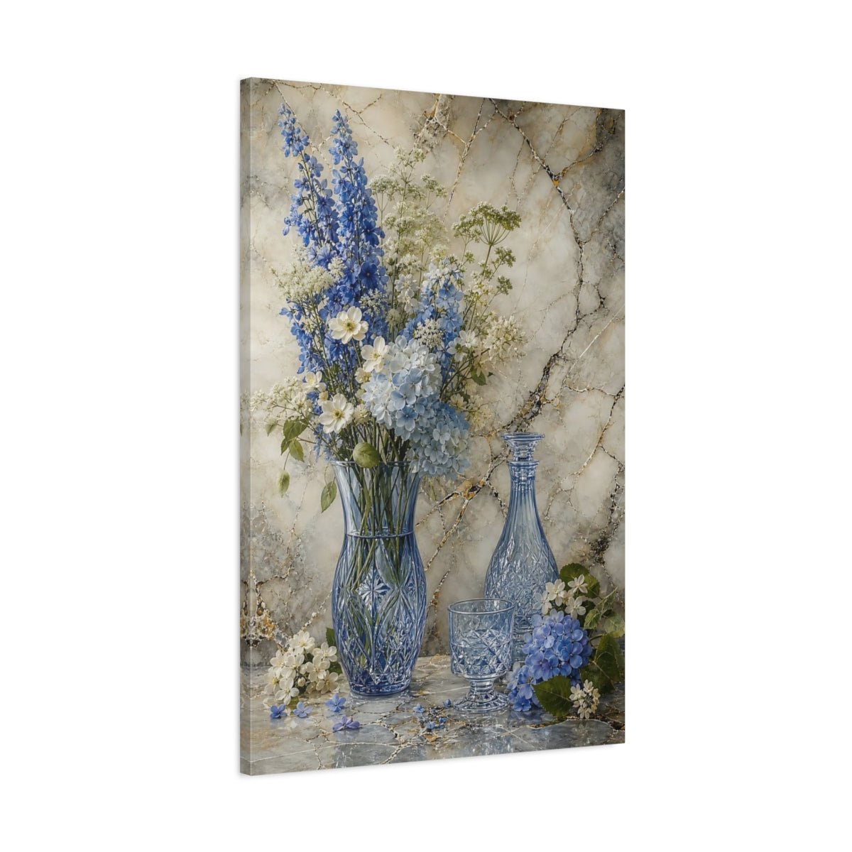 Floral Blue Flowers Still Life Canvas Wall Art Print – Living Room Decor, Large - YesArtYes