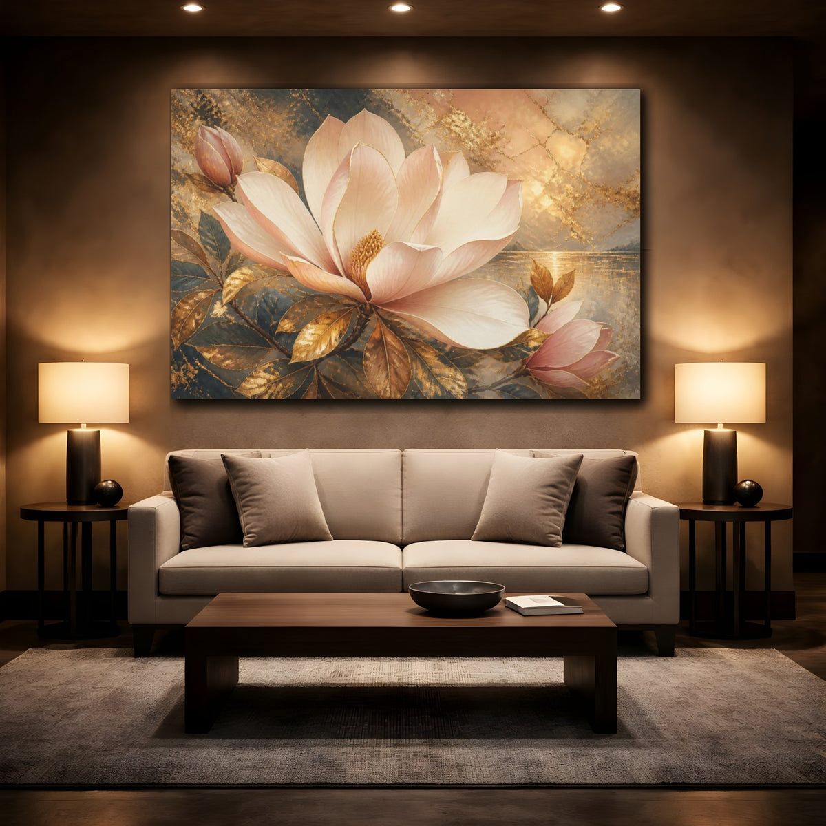 Mockup 2. Floral Blush Magnolia shown as canvas print