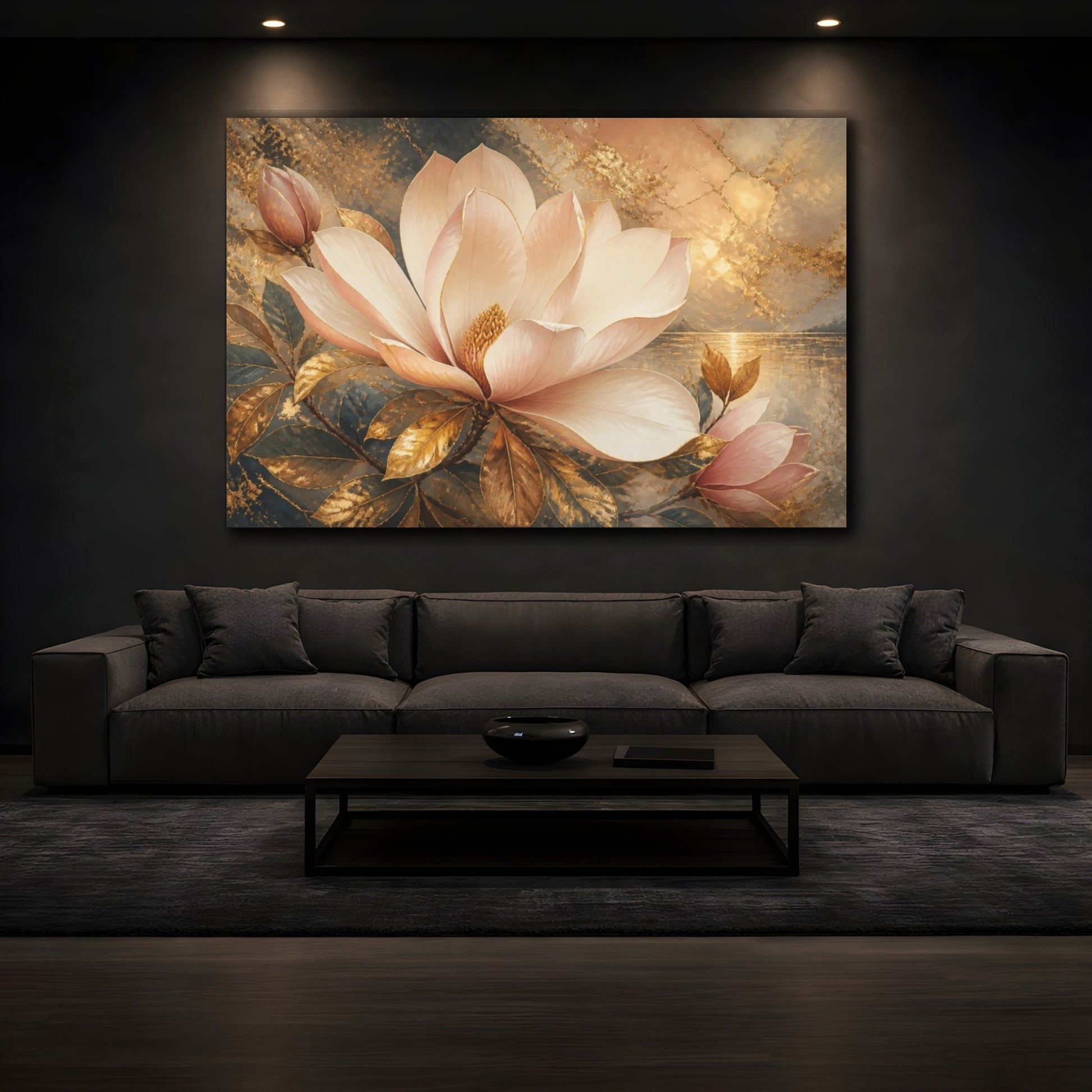 Mockup 3. Floral Blush Magnolia shown as canvas print