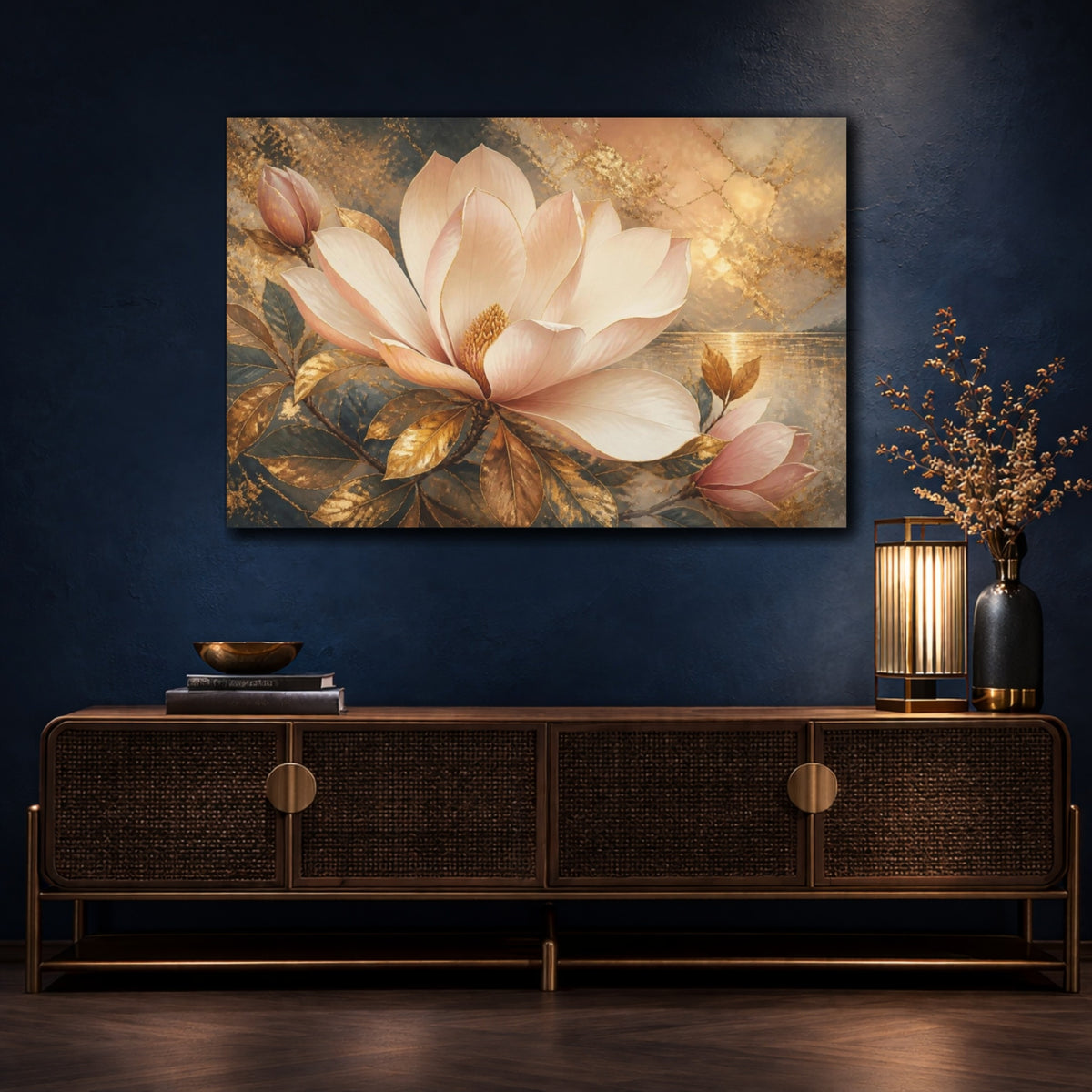 Mockup 4. Floral Blush Magnolia shown as canvas print