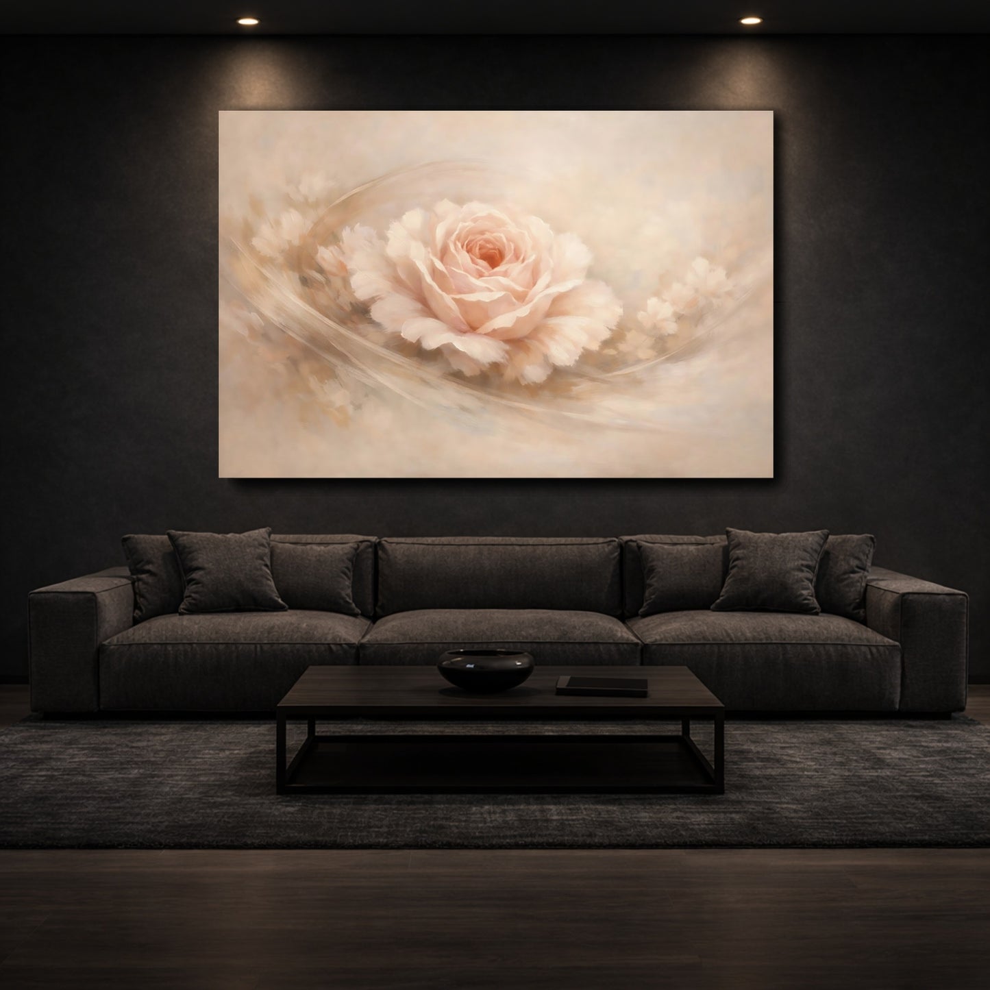 Mockup 2. Floral Blush Rose Blush Pink Rose shown as stretched canvas wall art