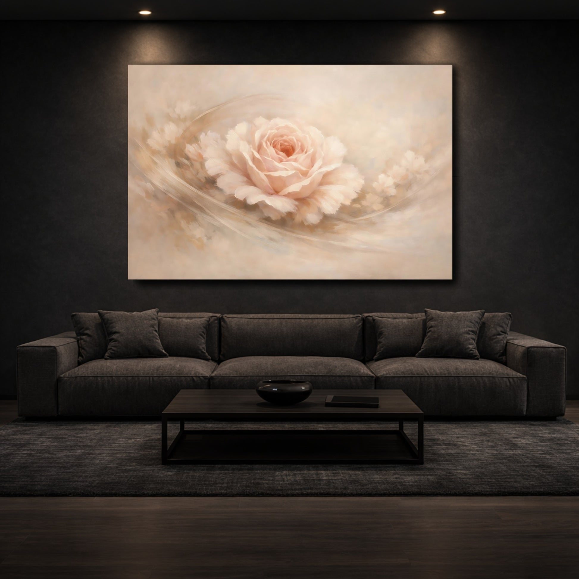 Mockup 2. Floral Blush Rose Blush Pink Rose shown as stretched canvas wall art