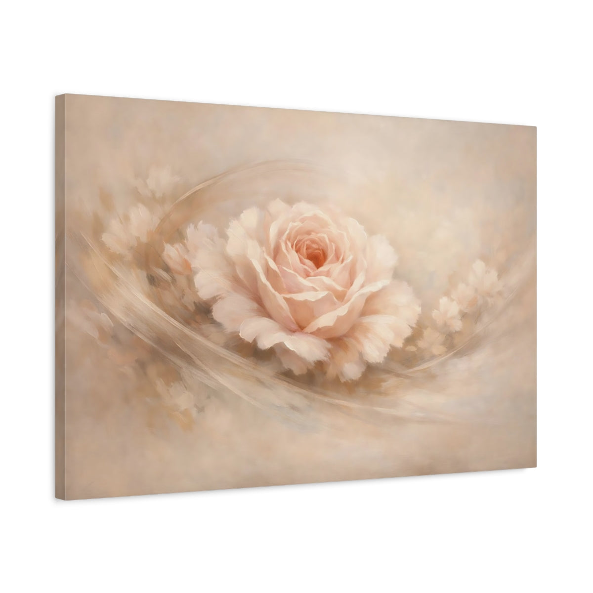 Side Mockup 2. Floral Blush Rose Blush Pink Rose shown as stretched canvas wall art