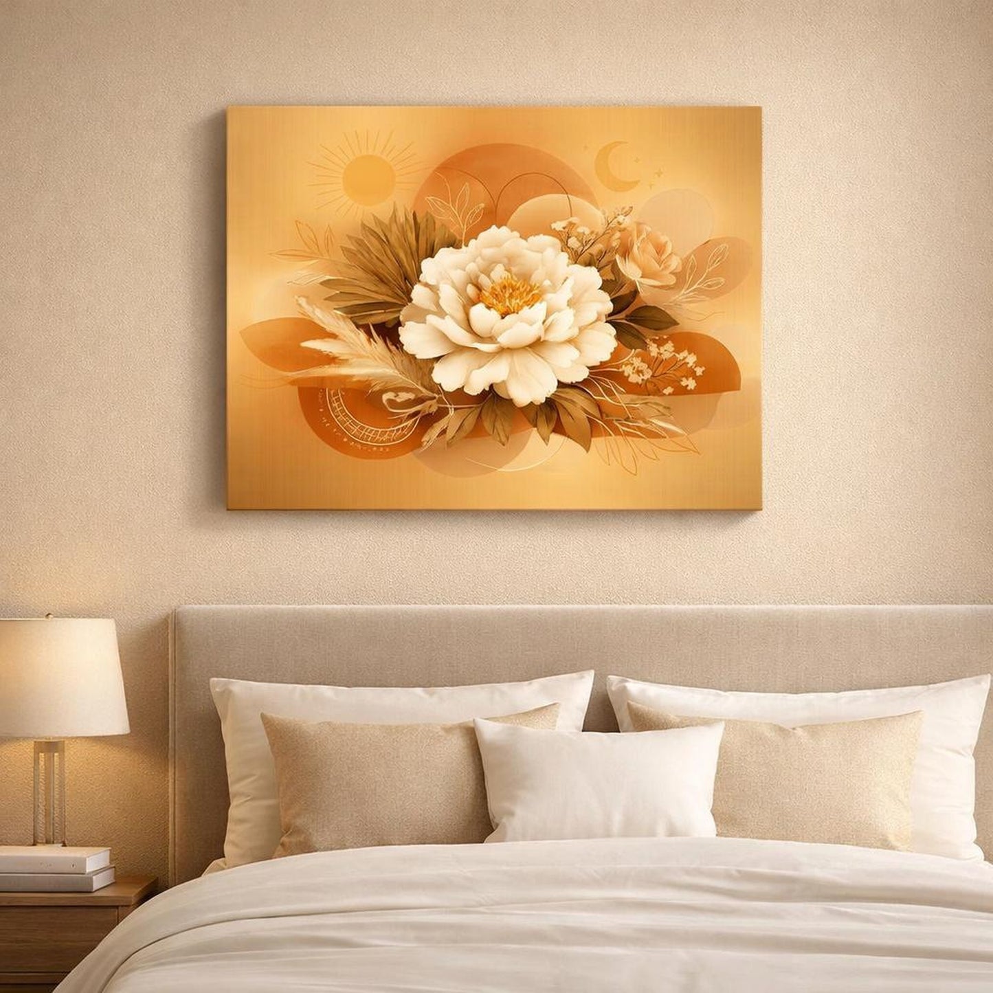 Floral Boho Line Art shown as canvas wall art in a refined dining room
