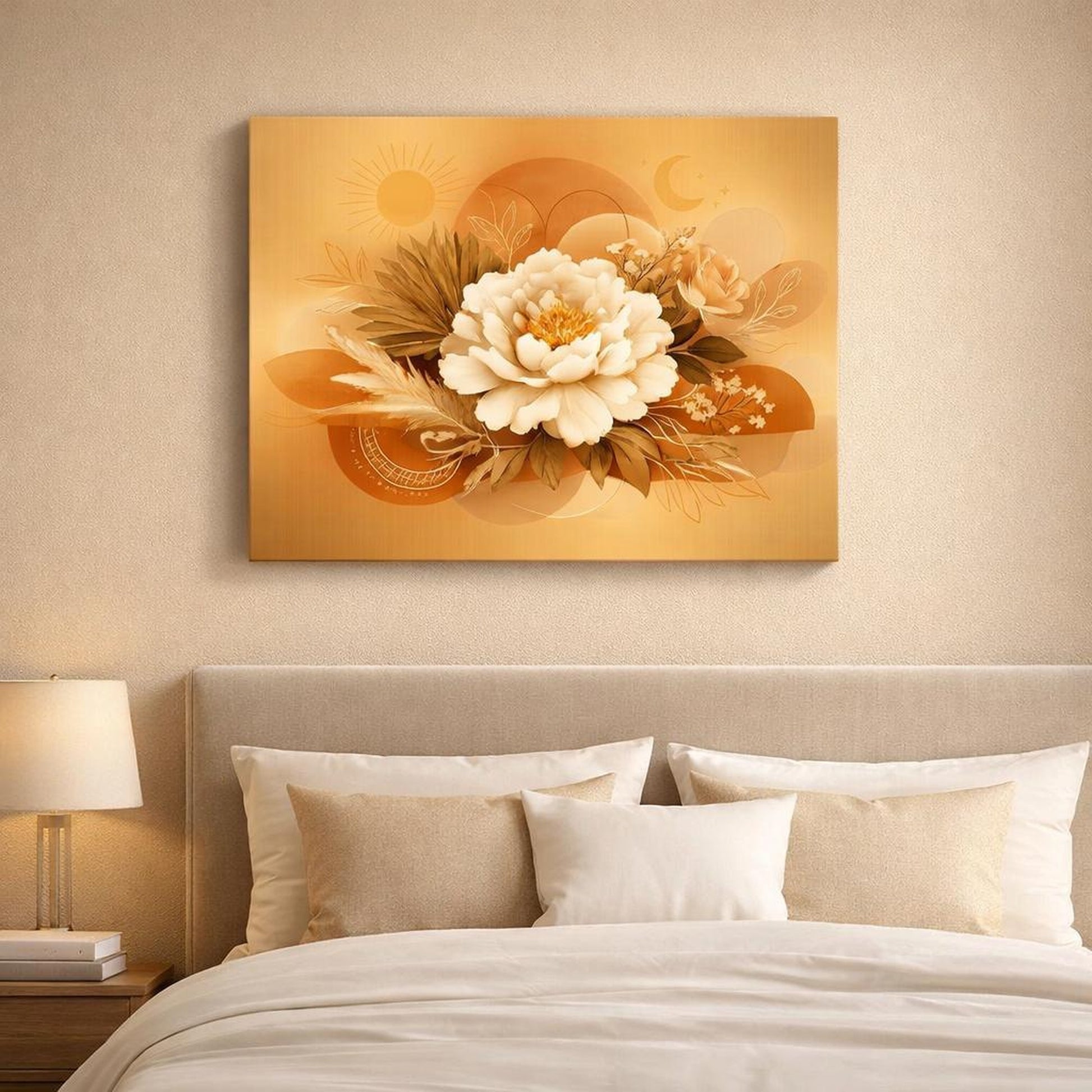 Floral Boho Line Art shown as canvas wall art in a refined dining room