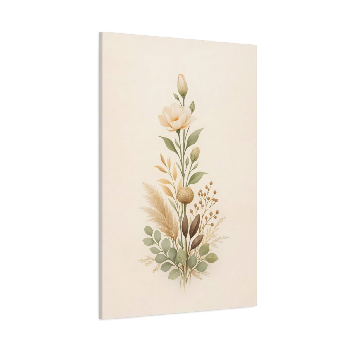 Floral Botanical Bouquet Neutral Botanical shown as stretched canvas wall art