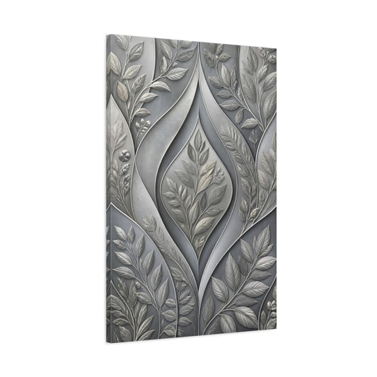 Main Mockup. Floral Botanical Leaves Grey Botanical shown as stretched canvas wall art