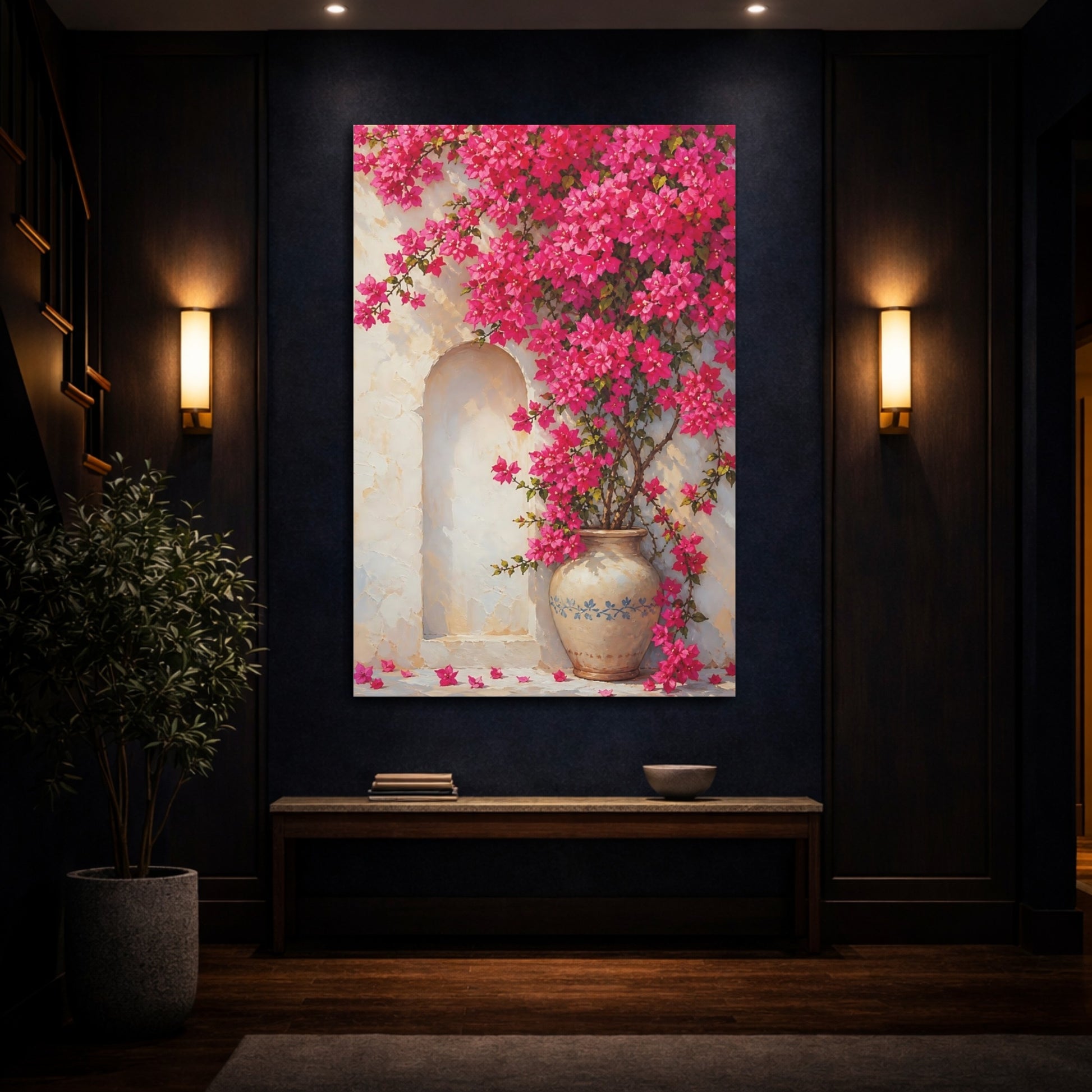 Mockup 4. Floral Bougainvillea Pink Bougainvillea shown as canvas print