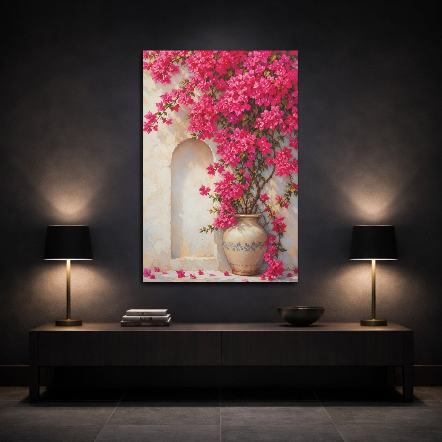 Floral Bougainvillea Pink Canvas Print – Living Room, Above Sofa - YesArtYes