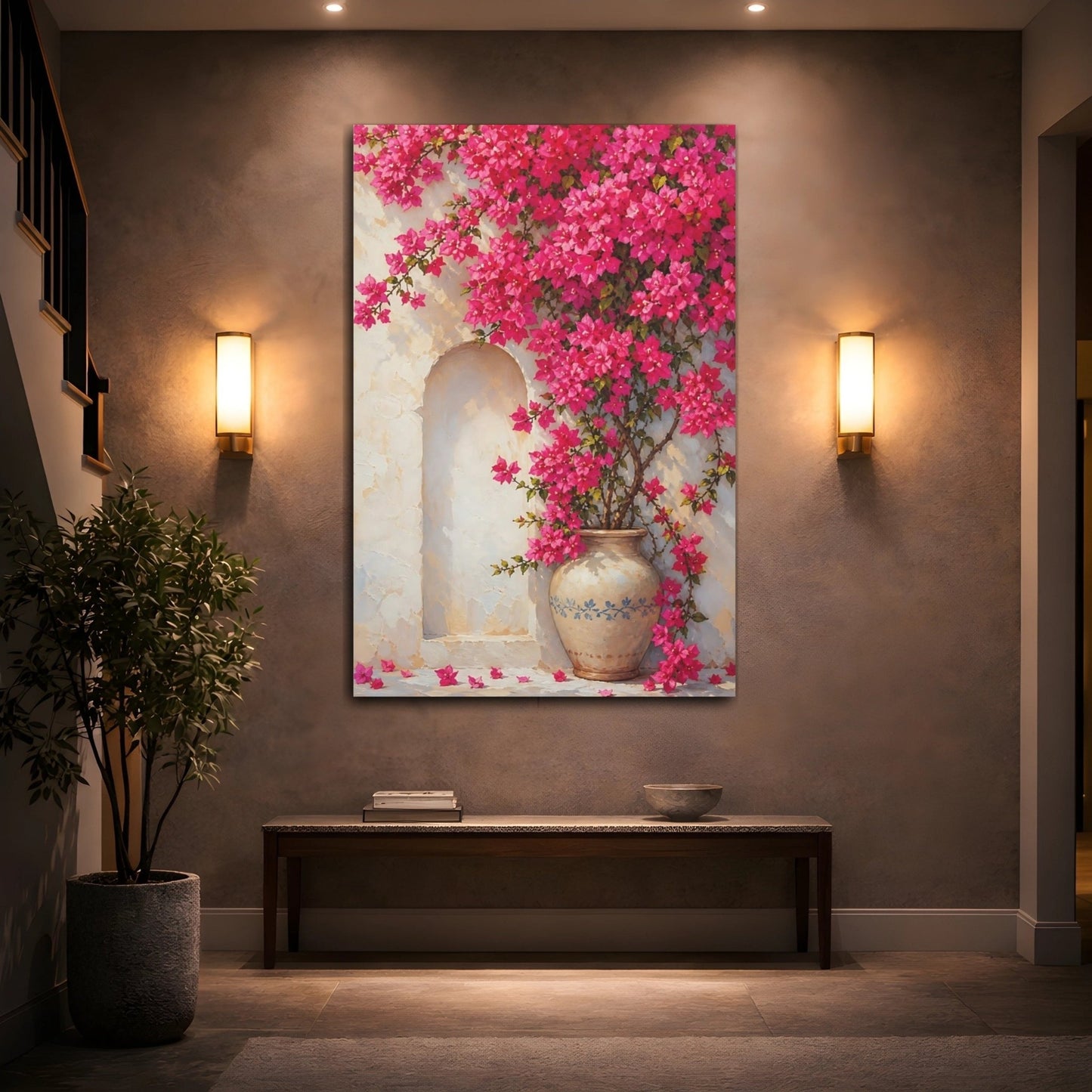 Floral Bougainvillea Pink Canvas Print – Living Room, Above Sofa - YesArtYes