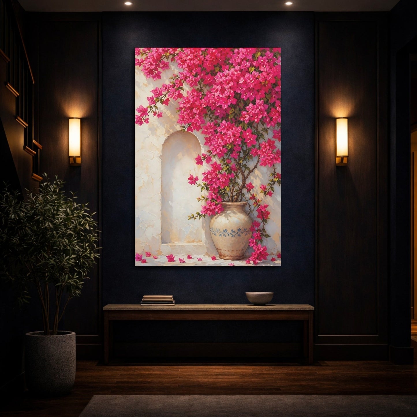Floral Bougainvillea Pink Canvas Print – Living Room, Above Sofa - YesArtYes