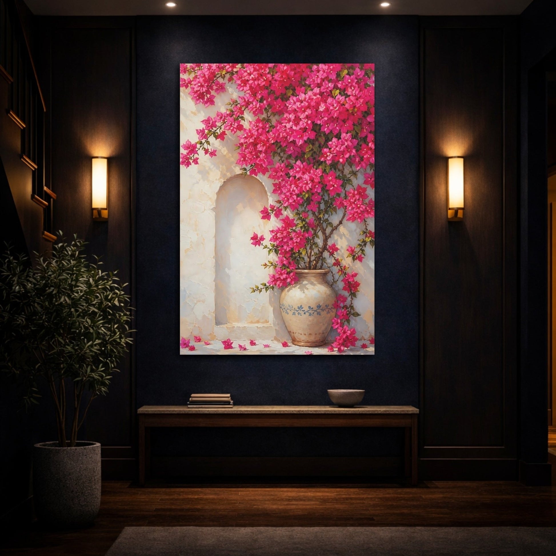 Floral Bougainvillea Pink Canvas Print – Living Room, Above Sofa - YesArtYes