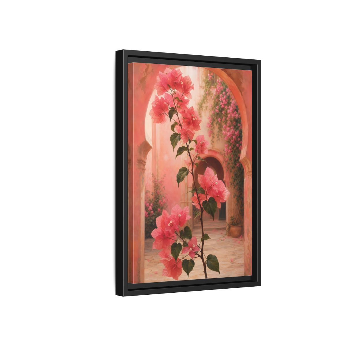 Side Mockup 6. Floral Bougainvillea Pink Bougainvillea shown as framed canvas print