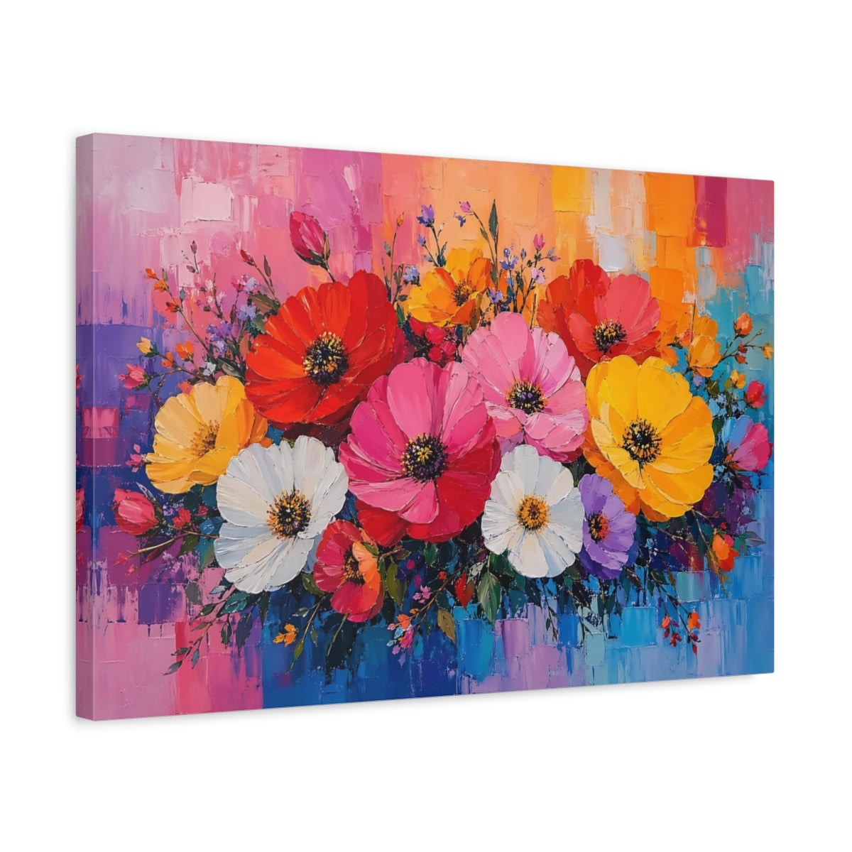 Side Mockup 3. Floral Floral Bouquet Colorful Floral Art shown as stretched canvas wall art