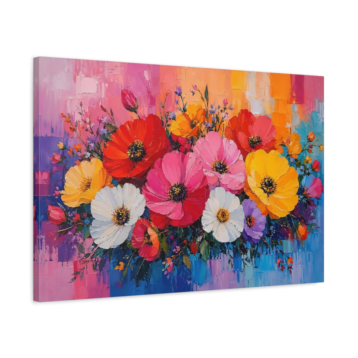 Side Mockup 2. Floral Floral Bouquet Colorful Floral Art shown as stretched canvas wall art