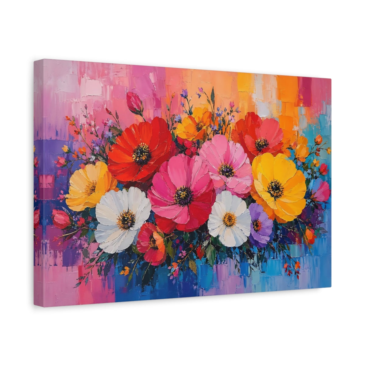 Side Mockup 4. Floral Floral Bouquet Colorful Floral Art shown as stretched canvas wall art