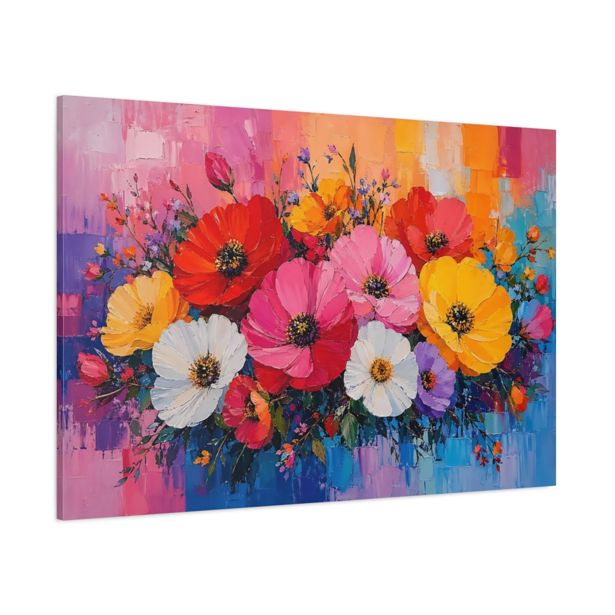 Side Mockup 1. Floral Floral Bouquet Colorful Floral Art shown as stretched canvas wall art