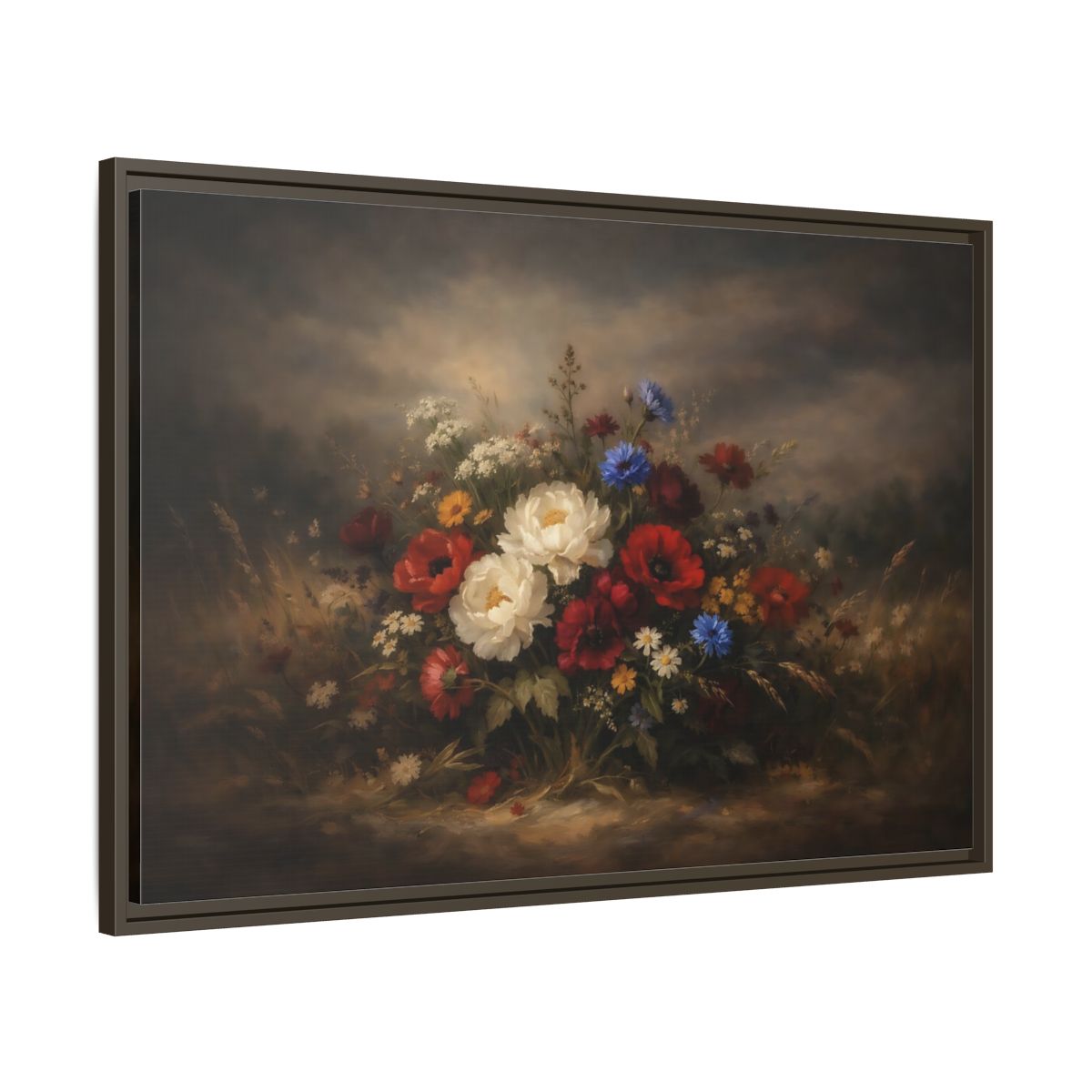 Side Mockup 9. Floral Floral Bouquet Colorful Floral Bouquet shown as stretched canvas wall art