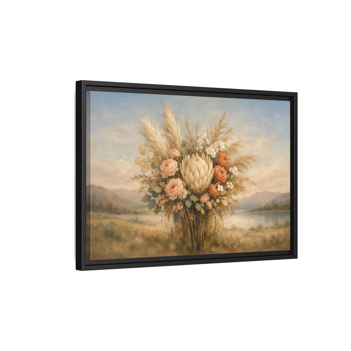 Side Mockup 3. Floral Floral Bouquet Earthy Floral Arrangement shown as stretched canvas wall art