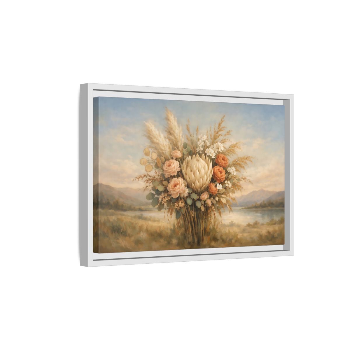 Side Mockup 4. Floral Floral Bouquet Earthy Floral Arrangement shown as stretched canvas wall art