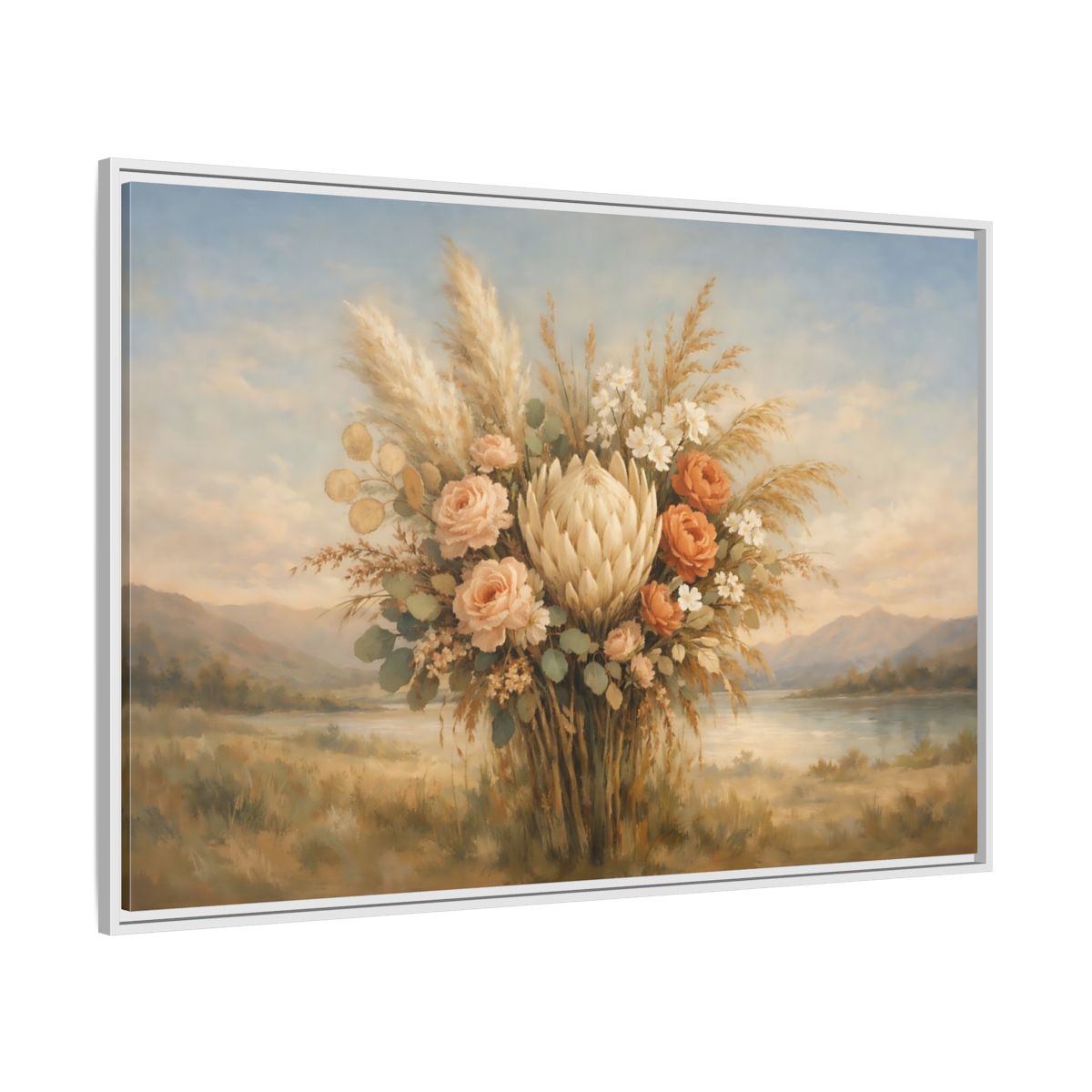 Side Mockup 7. Floral Floral Bouquet Earthy Floral Arrangement shown as stretched canvas wall art