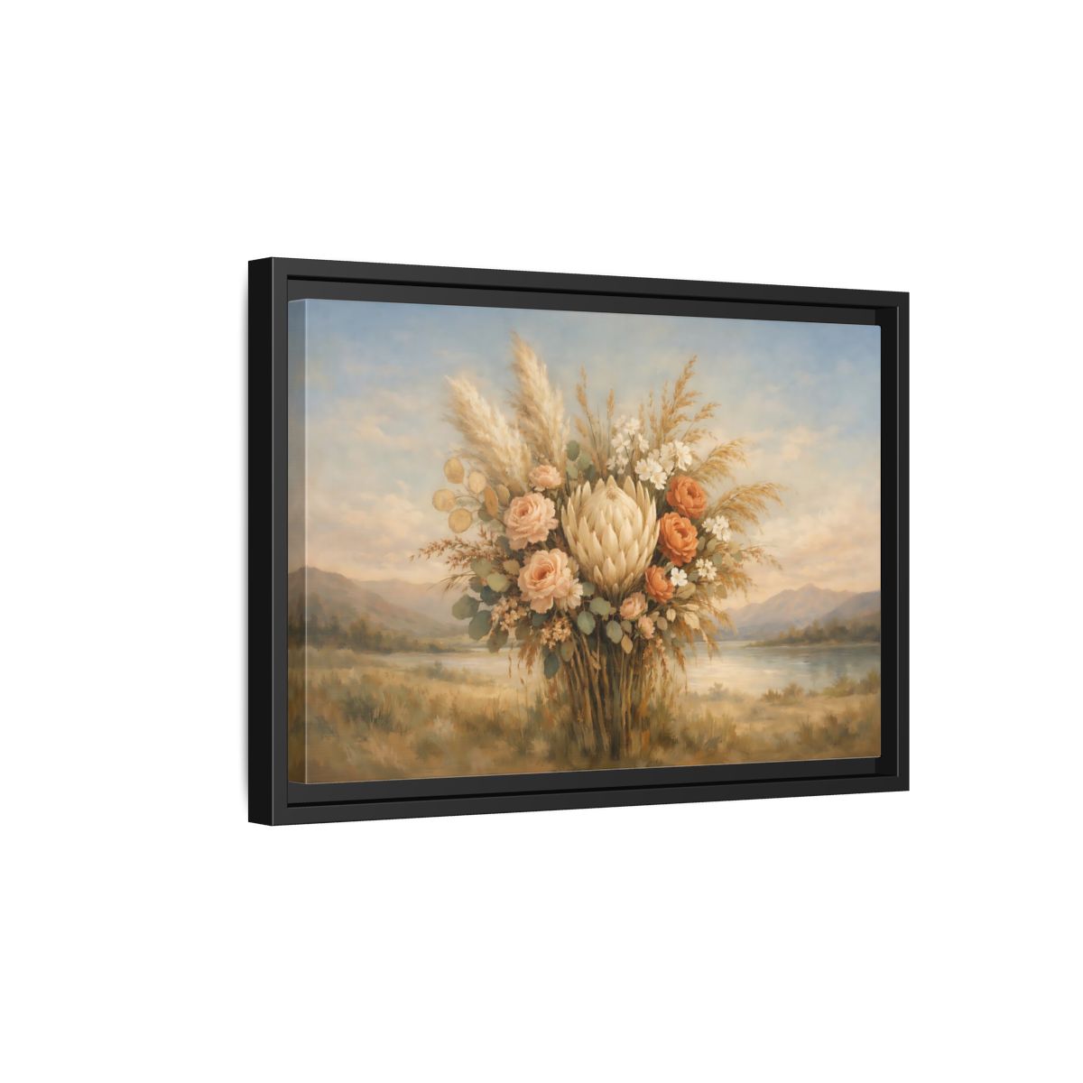 Side Mockup 6. Floral Floral Bouquet Earthy Floral Arrangement shown as stretched canvas wall art