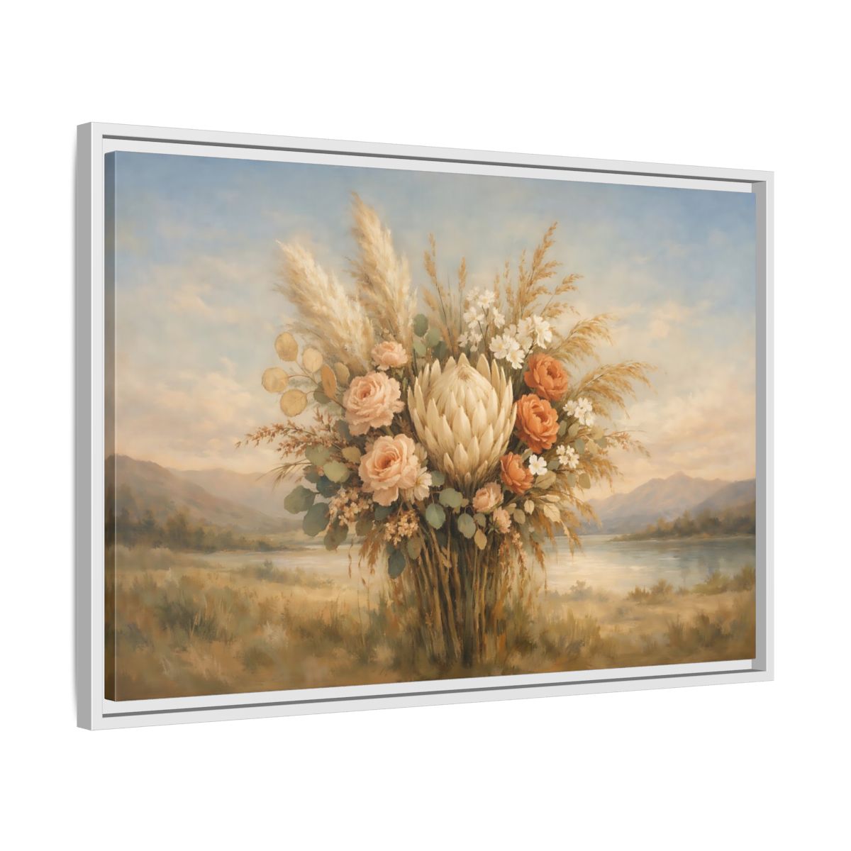 Side Mockup 10. Floral Floral Bouquet Earthy Floral Arrangement shown as stretched canvas wall art