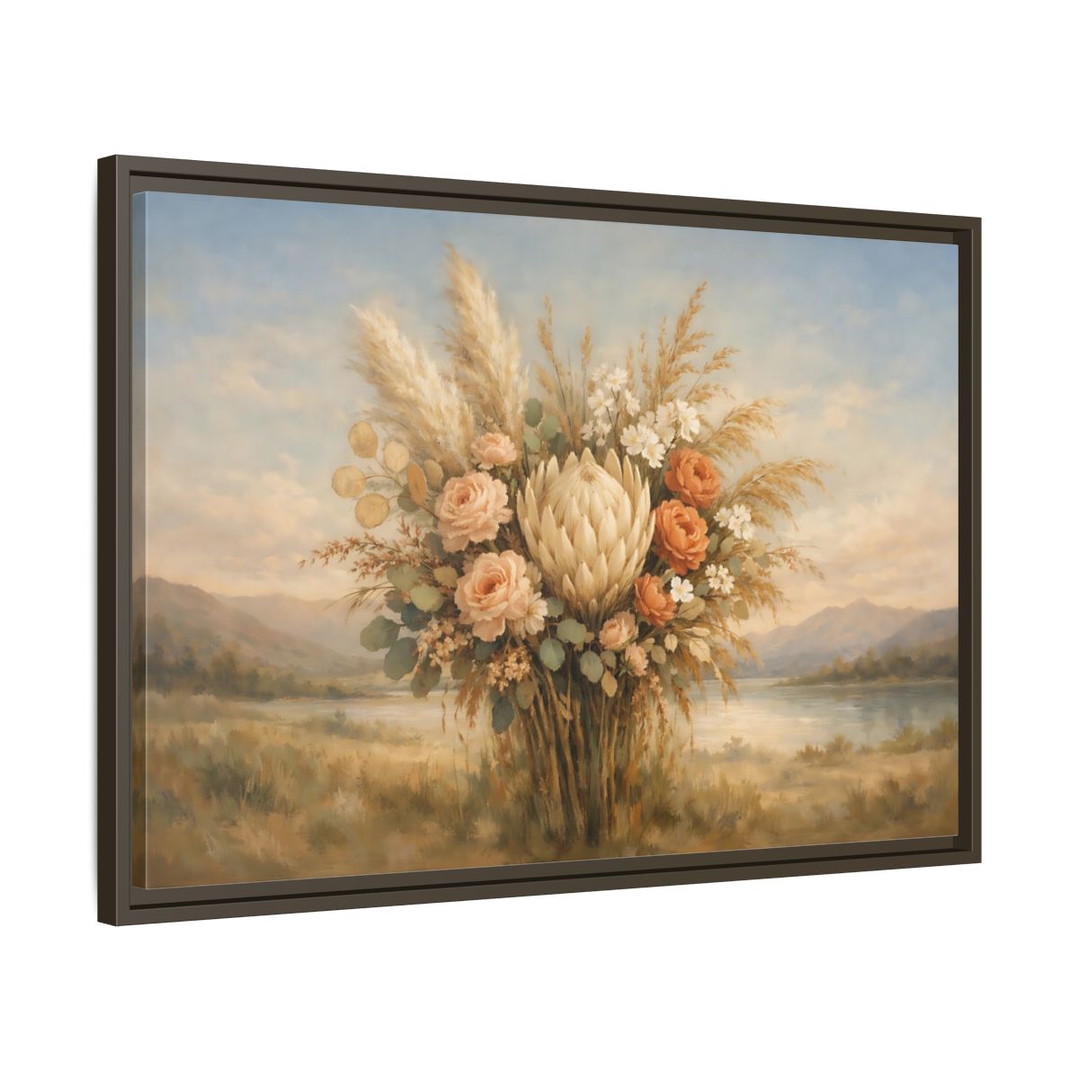 Side Mockup 11. Floral Floral Bouquet Earthy Floral Arrangement shown as stretched canvas wall art