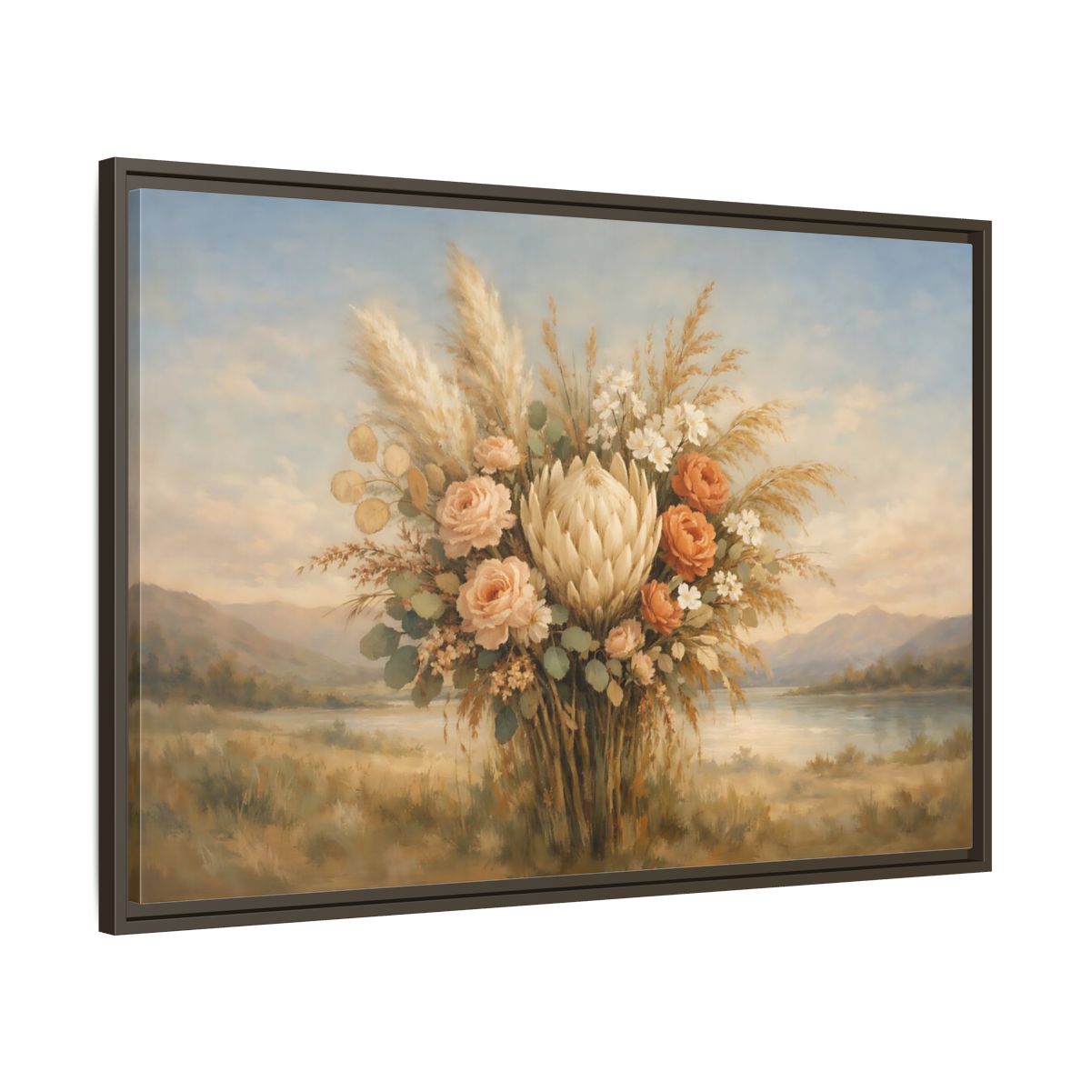 Side Mockup 9. Floral Floral Bouquet Earthy Floral Arrangement shown as stretched canvas wall art