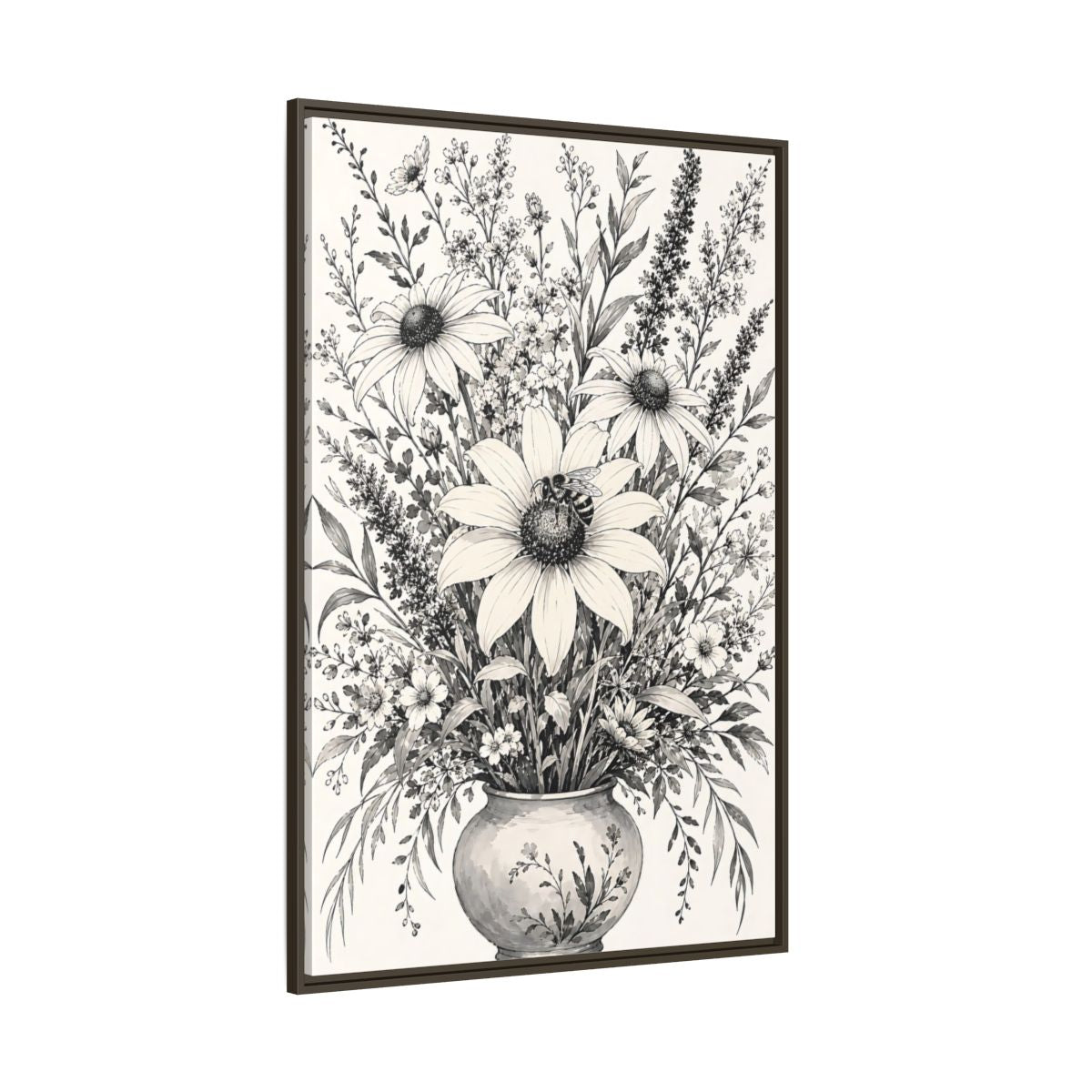 Side Mockup 8. Floral Floral Bouquet Monochrome Floral shown as framed canvas print