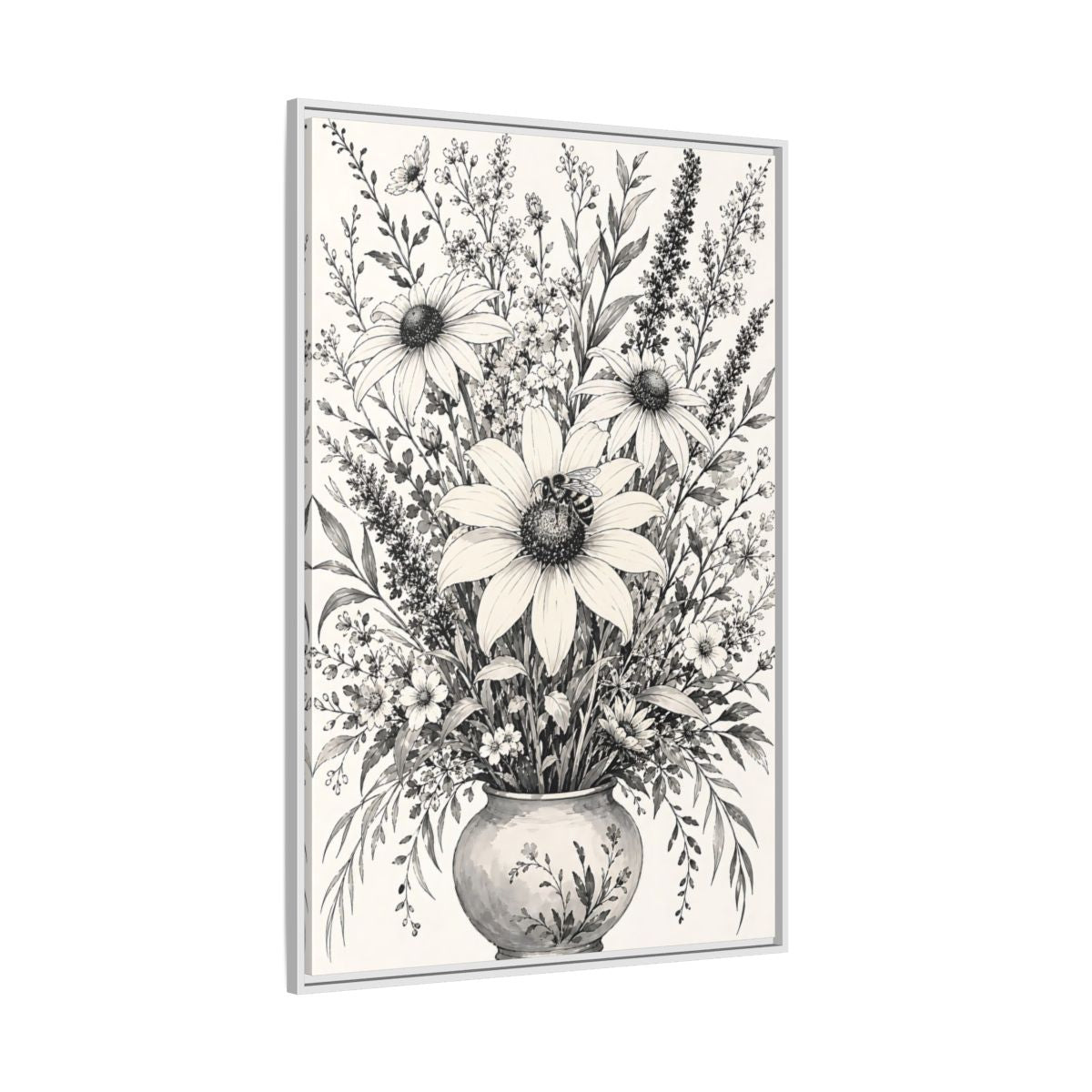 Side Mockup 7. Floral Floral Bouquet Monochrome Floral shown as framed canvas print