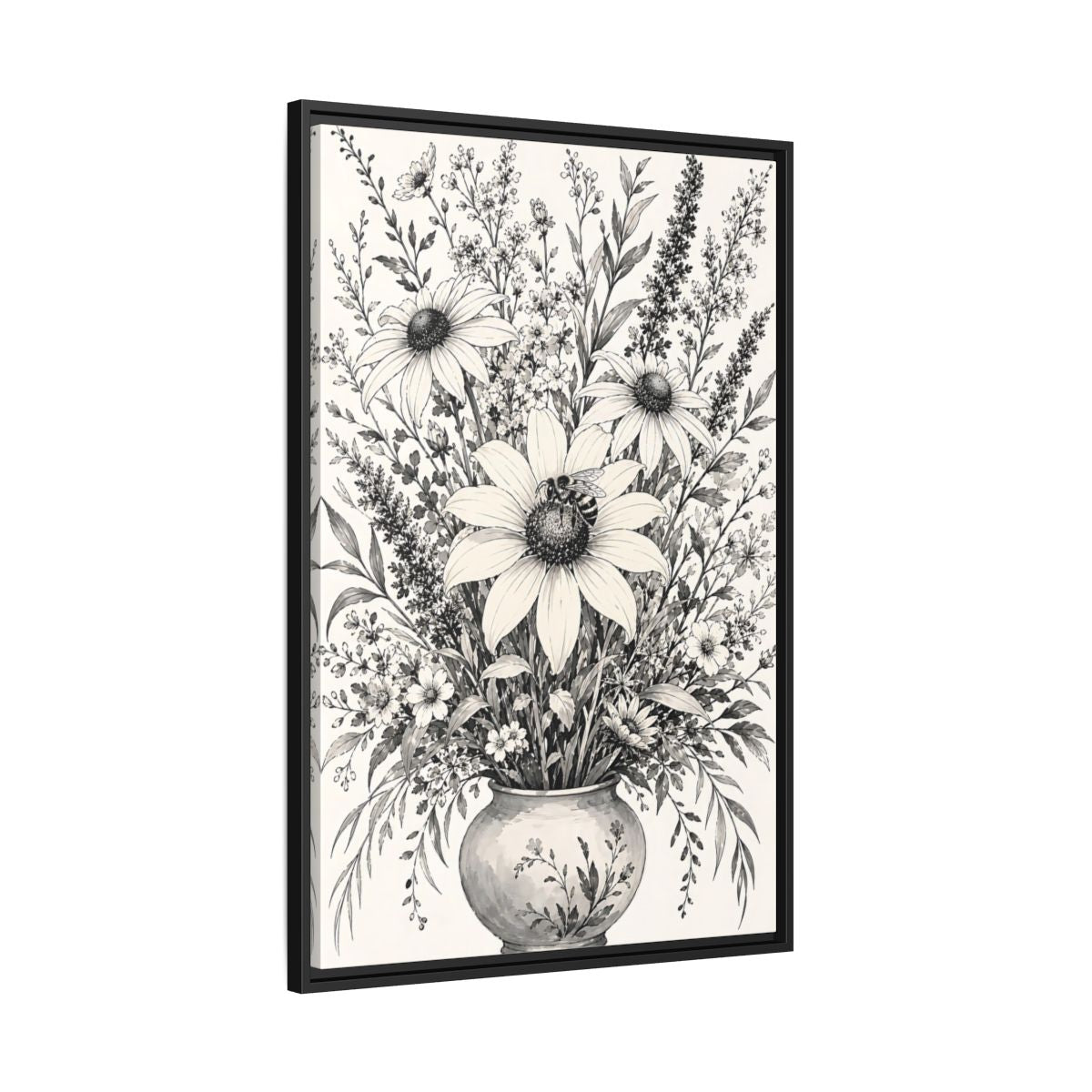 Side Mockup 13. Floral Floral Bouquet Monochrome Floral shown as framed canvas print