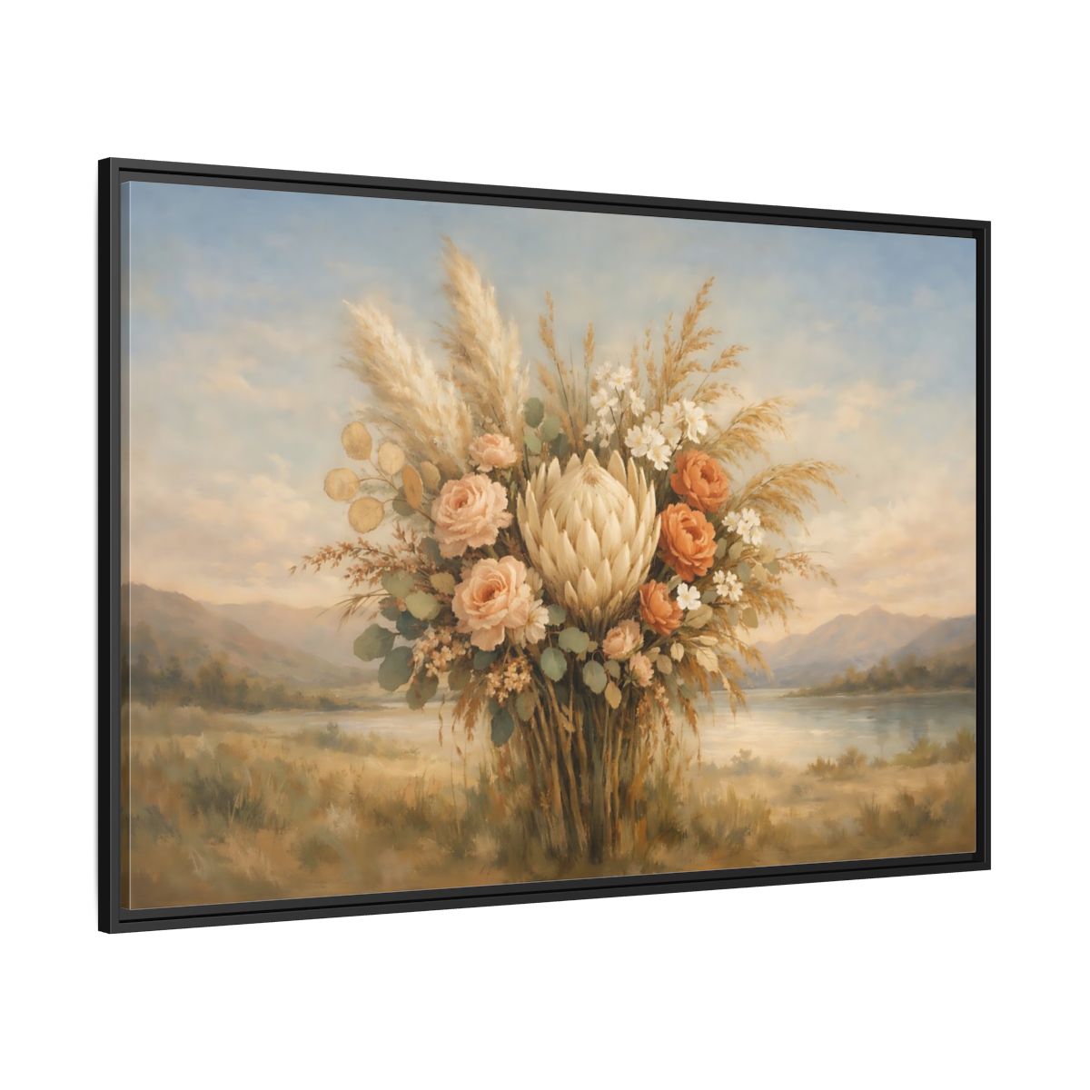 Side Mockup 12. Floral Floral Bouquet Muted Floral Bouquet shown as stretched canvas wall art