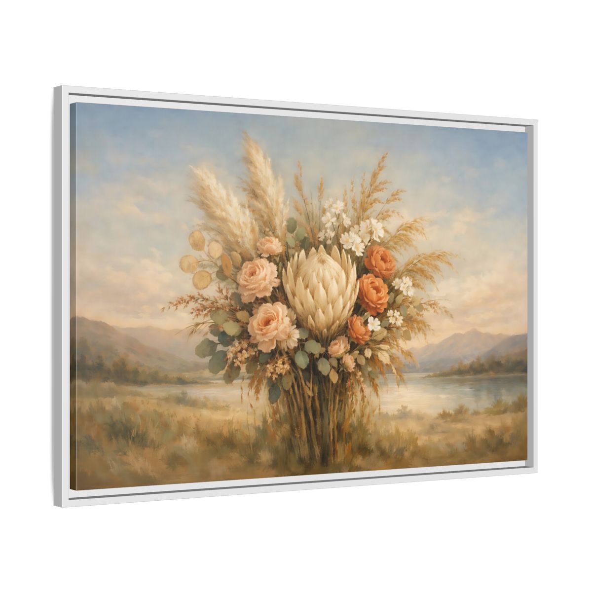 Side Mockup 8. Floral Floral Bouquet Muted Floral Bouquet shown as stretched canvas wall art