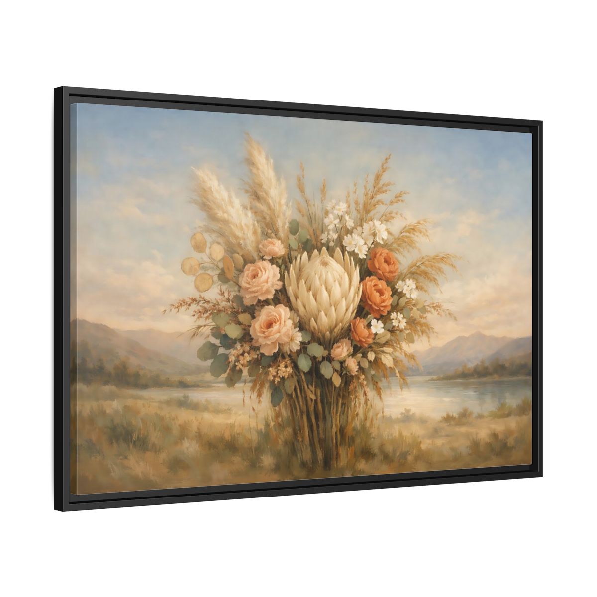 Side Mockup 13. Floral Floral Bouquet Muted Floral Bouquet shown as stretched canvas wall art