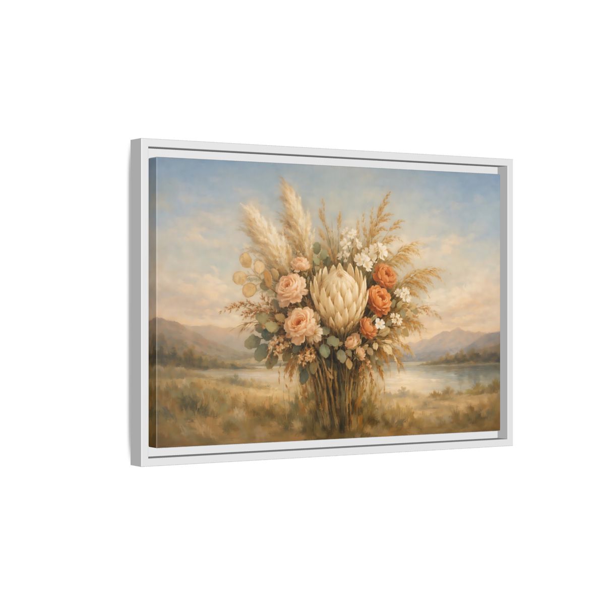 Side Mockup 1. Floral Floral Bouquet Muted Floral Bouquet shown as stretched canvas wall art