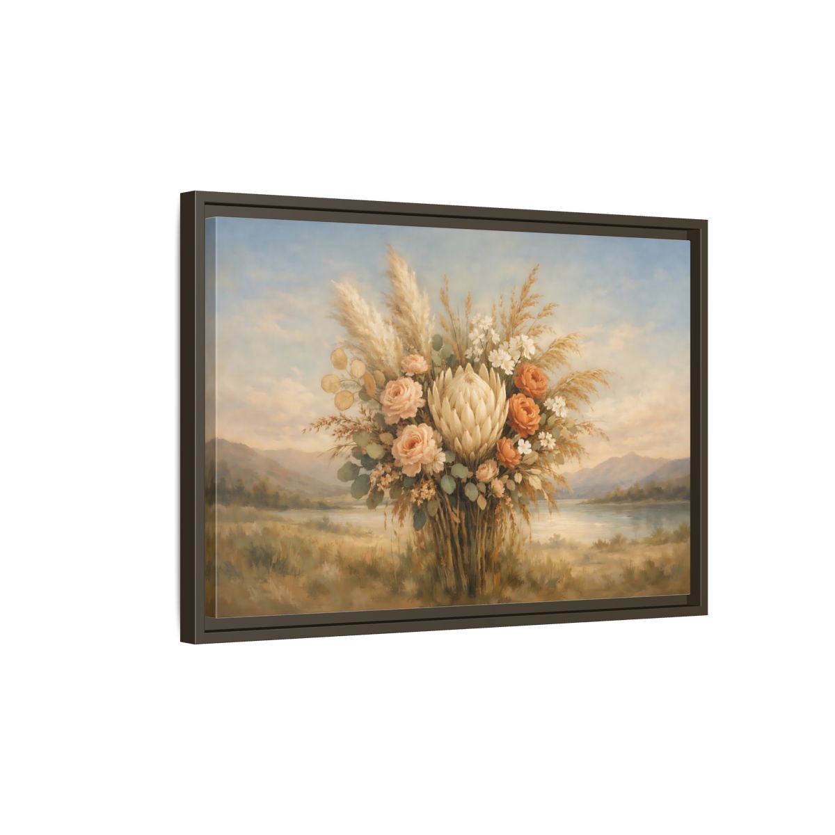 Side Mockup 2. Floral Floral Bouquet Muted Floral Bouquet shown as stretched canvas wall art