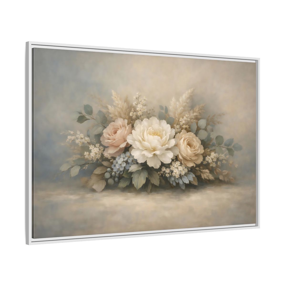 Side Mockup 7. Floral Floral Bouquet Pastel Floral shown as stretched canvas wall art