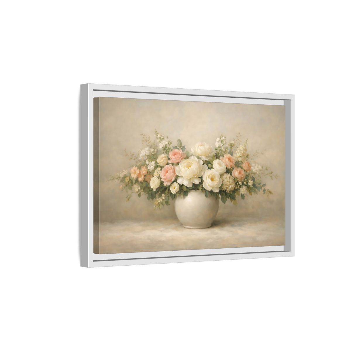 Side Mockup 4. Floral Floral Bouquet Pastel Floral shown as stretched canvas wall art