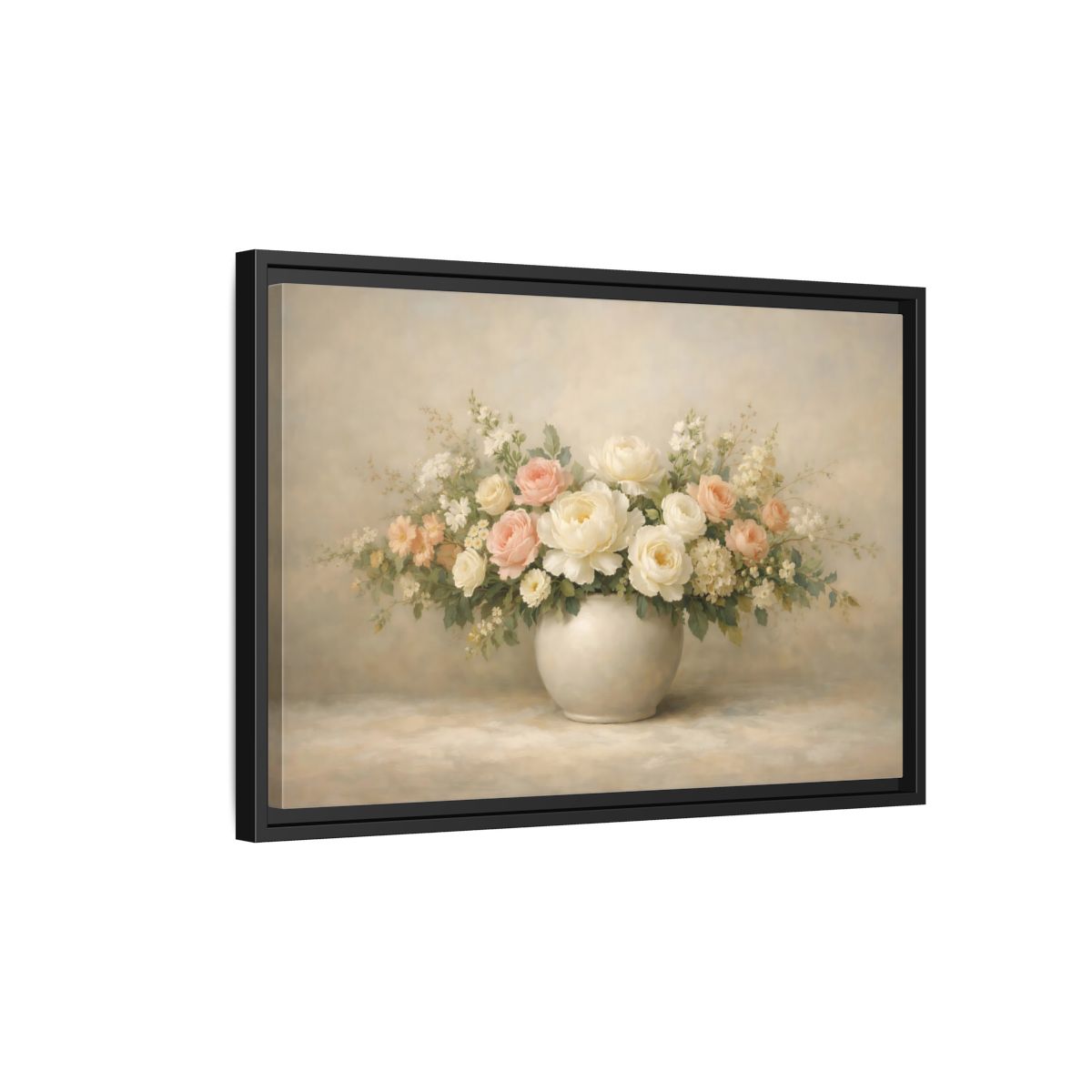 Side Mockup 3. Floral Floral Bouquet Pastel Floral shown as stretched canvas wall art