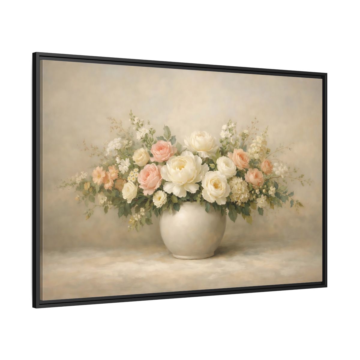 Side Mockup 12. Floral Floral Bouquet Pastel Floral shown as stretched canvas wall art